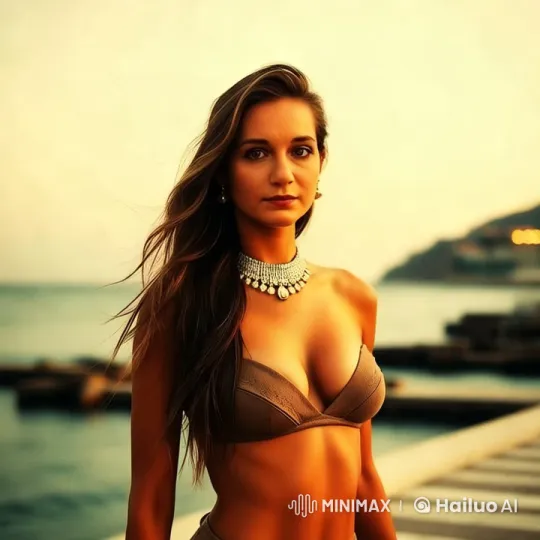 Elegant Woman Walks on Pier at Golden Sunset – AI Generated Video | Hailuo AI