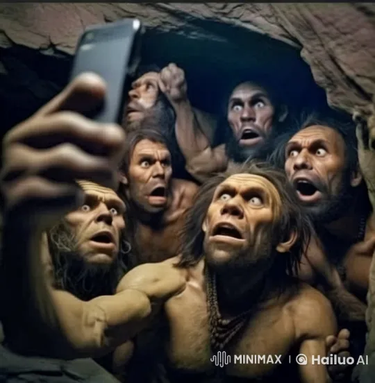 Neanderthals Take and React to Selfie in Cave – AI Generated Video | Hailuo AI