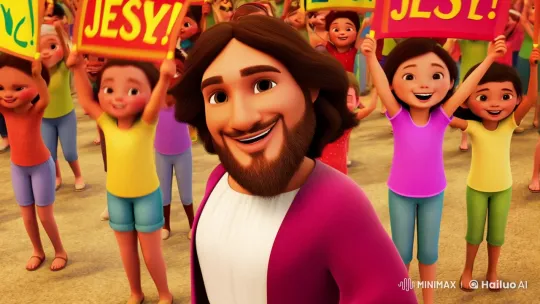 Joyful Children Parade with Jesus in Vibrant Celebration – AI Generated Video | Hailuo AI