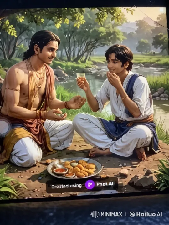Serene Riverside Meal: Men Enjoying Companionship and Nature – AI Generated Video | Hailuo AI