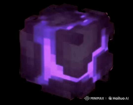 Minecraft Cube Glows in Black Background – AI Generated Video | Hailuo AI