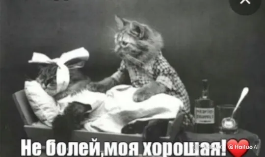 Kitten Comforts Injured Cat with Gentle Massage – AI Generated Video | Hailuo AI