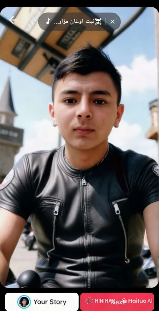 Young Man on Motorcycle Amidst Urban Landscape – AI Generated Video | Hailuo AI