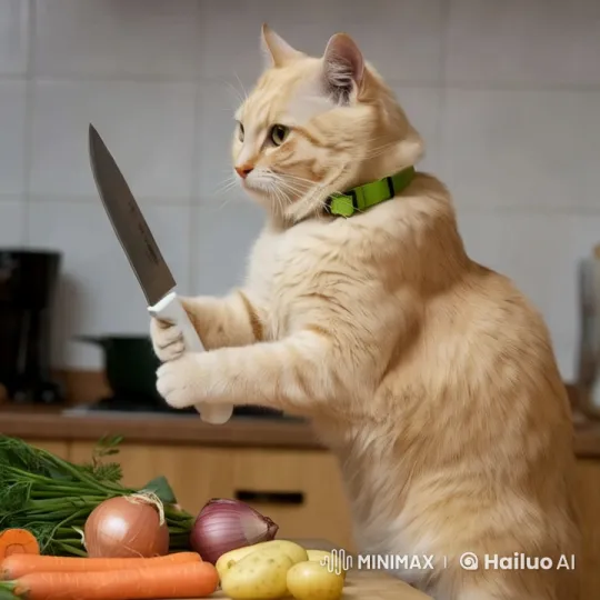 Anthropomorphic Cat Prepares Meal with Humor – AI Generated Video | Hailuo AI
