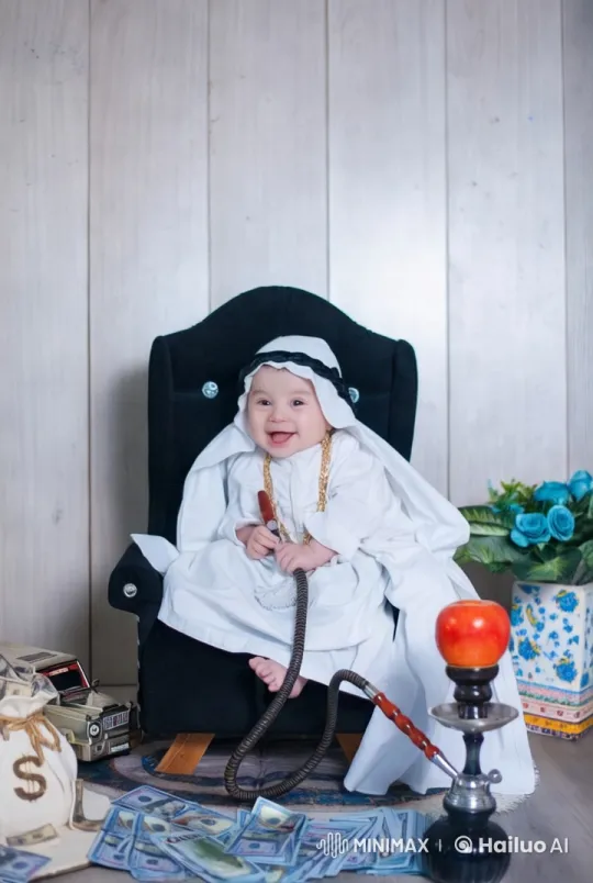 Baby in White Attire Performs Kungfu with Hookah – AI Generated Video | Hailuo AI