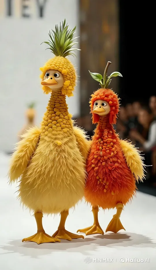 16K Animated Birds Strut in Vibrant Fashion Runway Video – AI Generated Video | Hailuo AI