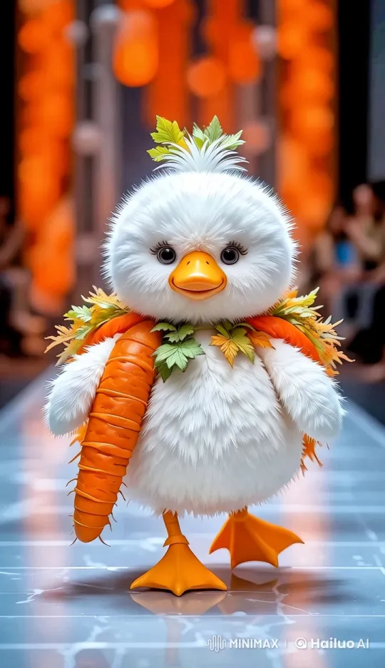 High-Realism Duck Struts Runway with Carrot in 16K – AI Generated Video | Hailuo AI