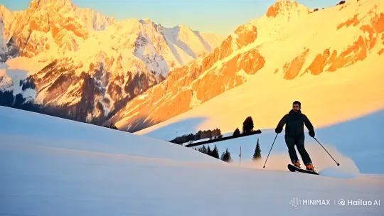 Alpine Skiing: Expert's Sunset Descent in the Alps – AI Generated Video | Hailuo AI