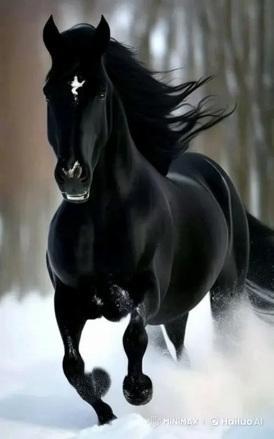 Black Horse Gallops Through Snowy Forest in Live2D Animation – AI Generated Video | Hailuo AI