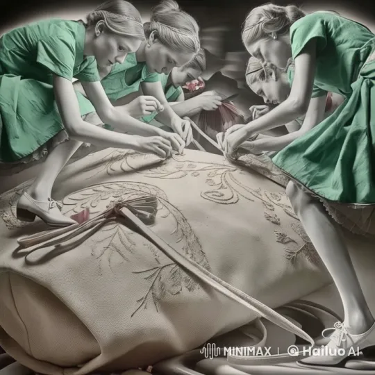 Artisanal Embroidery: Women's Craftsmanship in Green Dresses – AI Generated Video | Hailuo AI