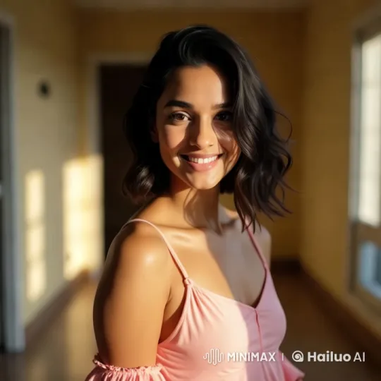 Elegant Woman in Sunlit Hallway - Graceful Walk – AI Generated Video | Hailuo AI