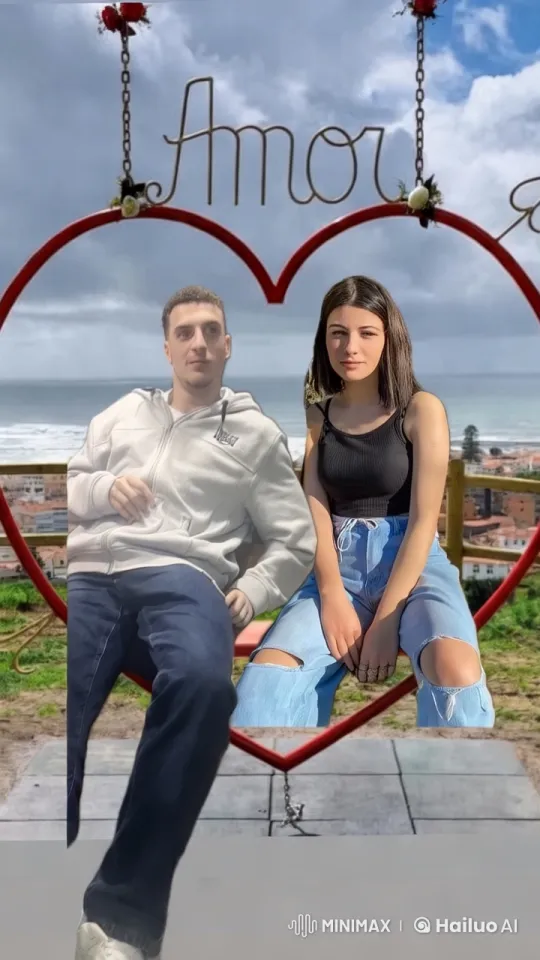 Romantic Couple Kissing in Coastal Heart Frame – AI Generated Video | Hailuo AI