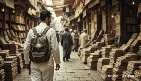 Cinematic Stroll Through a Bustling Book Market – AI Generated Video | Hailuo AI