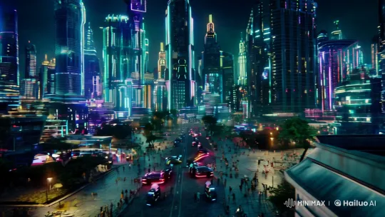 Cyberpunk Rooftop Scene: Dynamic Tracking Shot – AI Generated Video | Hailuo AI