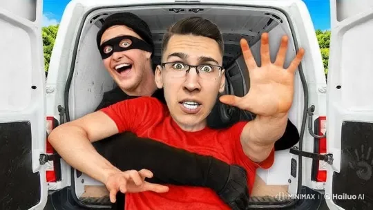 Person in Red Shirt Abducted in Van by Masked Individual – AI Generated Video | Hailuo AI