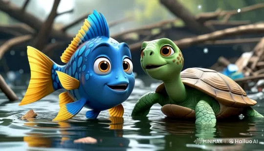 Max and Nala: Animated Friendship in Murky River – AI Generated Video | Hailuo AI
