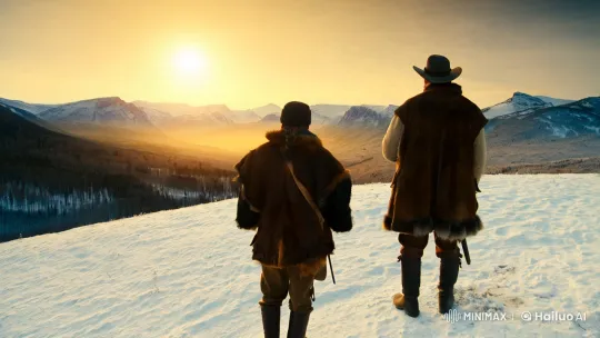 16th Century Hunters Witness a Golden Sunrise Over a Majestic Winter Landscape – AI Generated Video | Hailuo AI