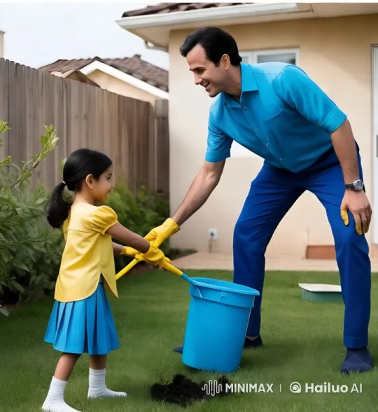 Father and Daughter Gardening in Serene Backyard – AI Generated Video | Hailuo AI