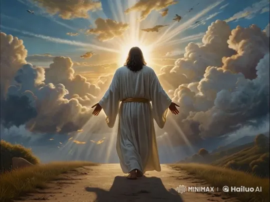 Divine Procession: Jesus Walks Amidst Angels and Children on Clouds – AI Generated Video | Hailuo AI