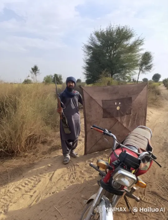Person Fires, Mounts Motorcycle on Countryside Path – AI Generated Video | Hailuo AI