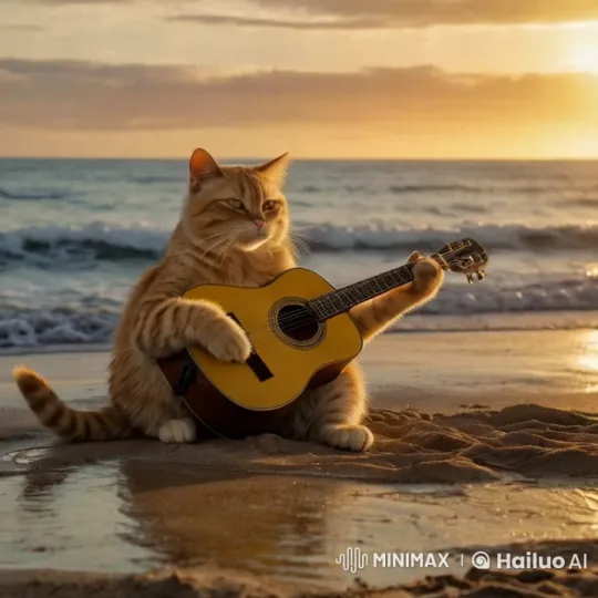 Orange Cat and Brown Dog's Playful Beach Confrontation – AI Generated Video | Hailuo AI