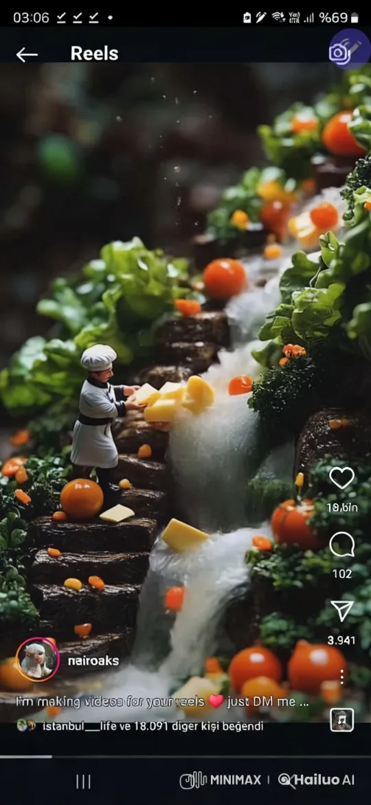 Miniature Chef Crafts Culinary Art in Lush Landscape – AI Generated Video | Hailuo AI