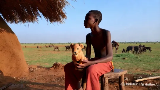 Kofi Remembers His Past with a Carved Lion Cub – AI Generated Video | Hailuo AI