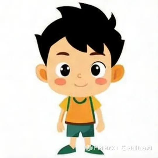 Cartoon Boy Walks Cheerfully in Clean Animated Scene – AI Generated Video | Hailuo AI