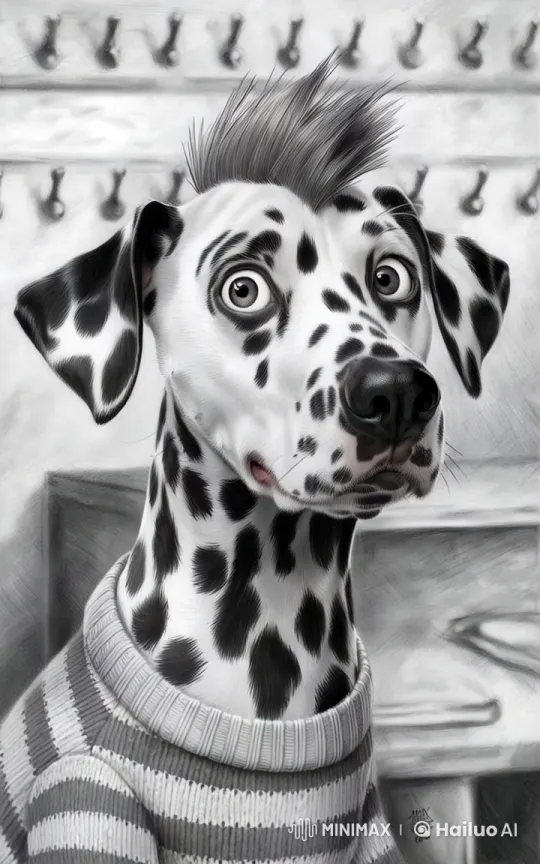 Dalmatian Dog in Striped Sweater: Close-Up Study – AI Generated Video | Hailuo AI