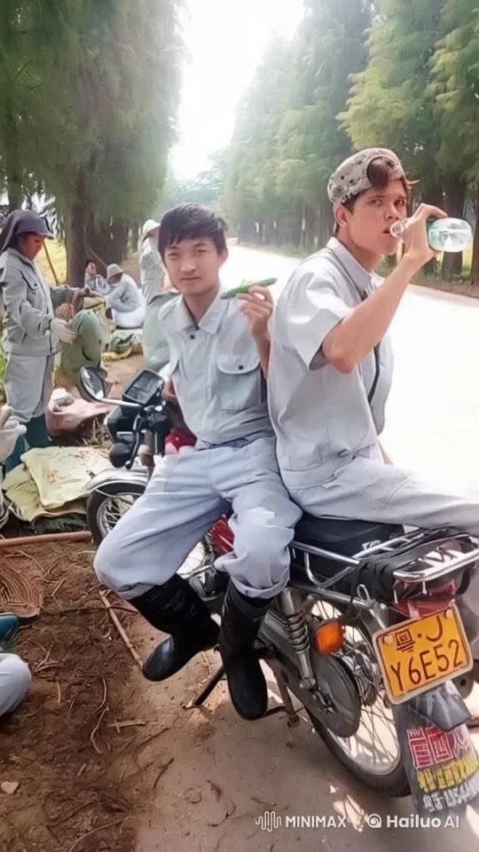 Workers Relaxing on Motorcycle Amidst Natural Setting – AI Generated Video | Hailuo AI