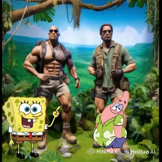 Jungle Inferno Engulfs Adventurers and SpongeBob's World – AI Generated Video | Hailuo AI