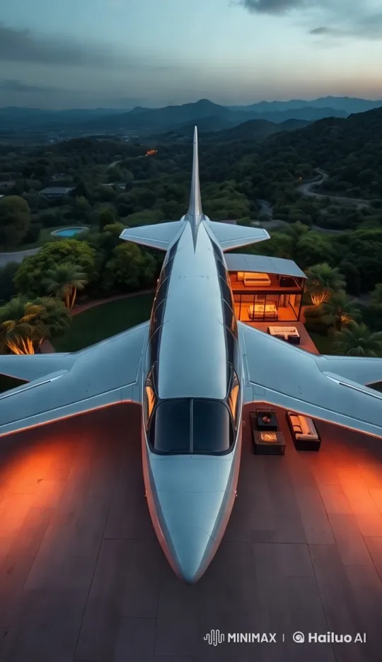 Modern Aircraft Showcased on Luxurious Terrace Setting – AI Generated Video | Hailuo AI