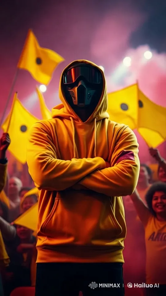 Futuristic Figure Stands Amidst Cheering Crowd – AI Generated Video | Hailuo AI