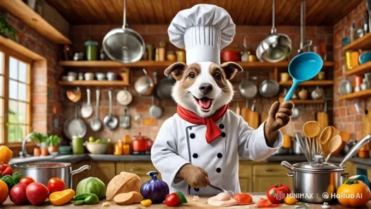 Dog Chef Cooks with Style in Cozy Kitchen – AI Generated Video | Hailuo AI