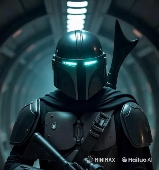 Mandalorian Warrior in Futuristic Tunnel Setting – AI Generated Video | Hailuo AI