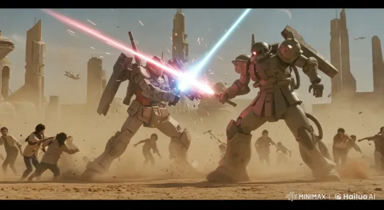 Futuristic Robots Duel with Martial Arts in Cityscape – AI Generated Video | Hailuo AI