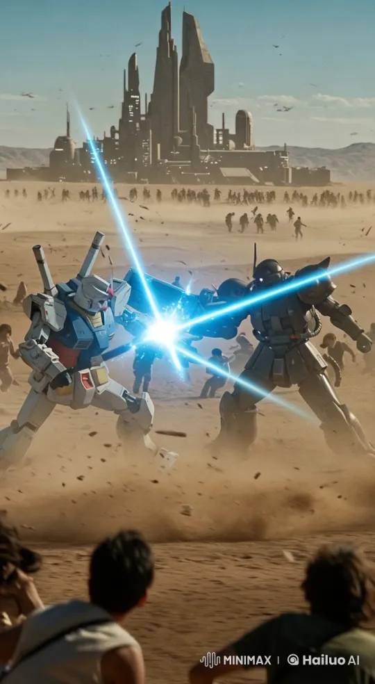 Futuristic Mechs Battle in Desert Landscape – AI Generated Video | Hailuo AI