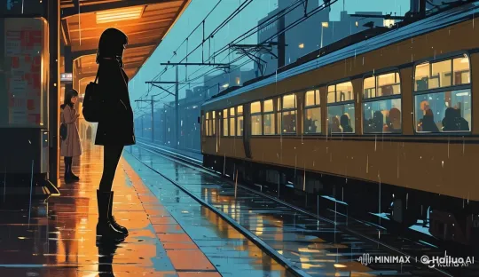 Rainy Evening at the Train Station: A Serene, Melancholic Wait – AI Generated Video | Hailuo AI