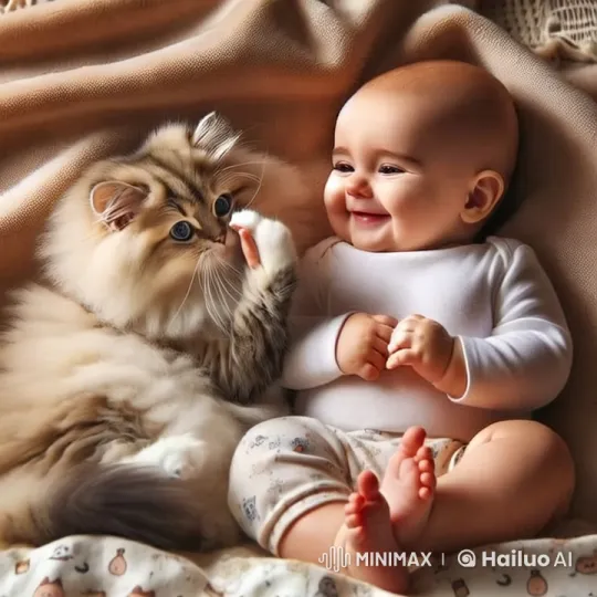 Baby and Cat Play with Surprise Chicken Addition – AI Generated Video | Hailuo AI