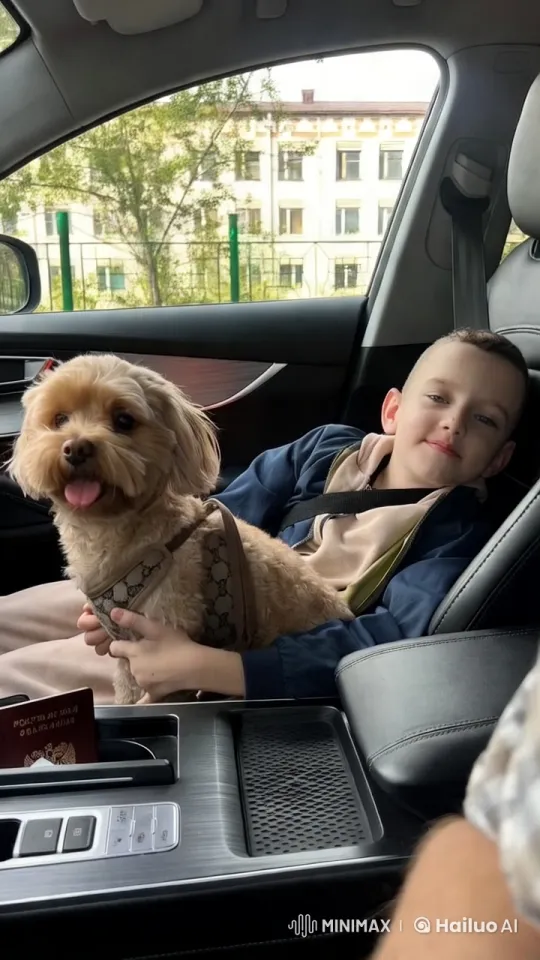 Child and Singing Dog Dance Cheerfully in Car – AI Generated Video | Hailuo AI
