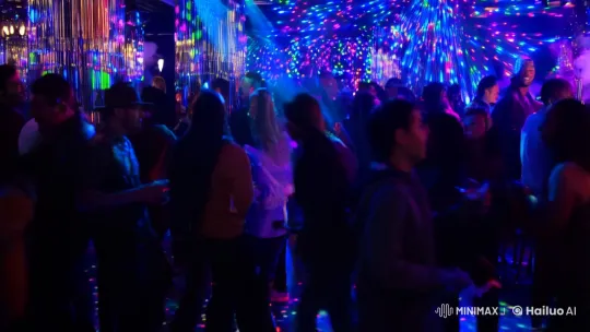 Neon-Lit Nightclub Celebrations Captured on Camera – AI Generated Video | Hailuo AI