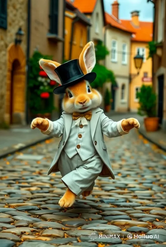 Elegant Rabbit Dances in Charming Streetscape – AI Generated Video | Hailuo AI