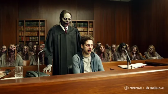 Zombie Judge Condemns Human in Chaotic Courtroom – AI Generated Video | Hailuo AI