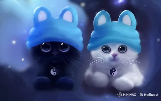 Magical Nighttime Kittens with Blue Hats and Yin Yang Necklaces – AI Generated Video | Hailuo AI