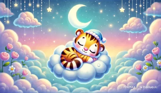 Cute Tiger Cub Sleeps on Cloud in Dreamy Sky – AI Generated Video | Hailuo AI