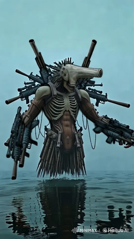 Creature in Shallow Water Reflecting Misty Blue Background – AI Generated Video | Hailuo AI