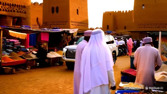 Modern Land Cruiser Glides Through Vibrant Hausa Market – AI Generated Video | Hailuo AI