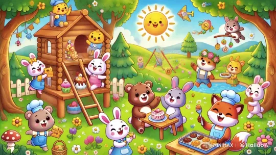 Animated Forest Picnic: Joyful Animal Gathering – AI Generated Video | Hailuo AI