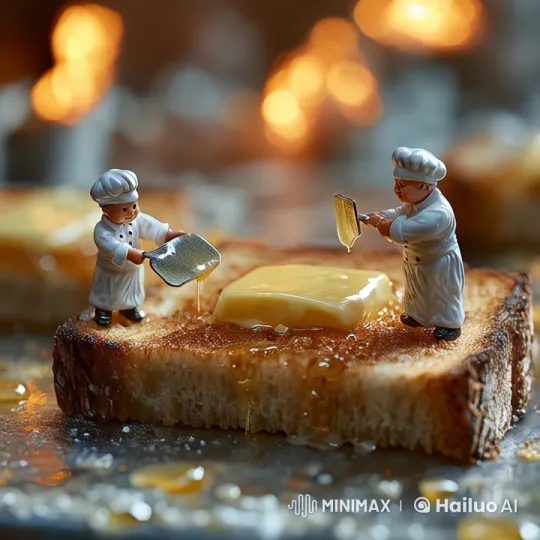 Artistic Toast Preparation by Miniature Chefs – AI Generated Video | Hailuo AI