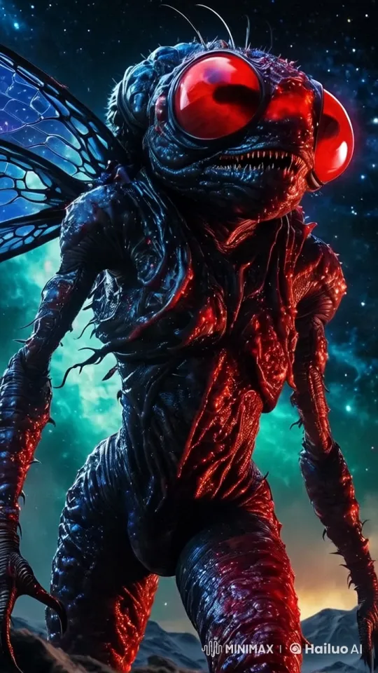 Creepy Creature in Dark Starry Landscape with Glowing Eyes – AI Generated Video | Hailuo AI
